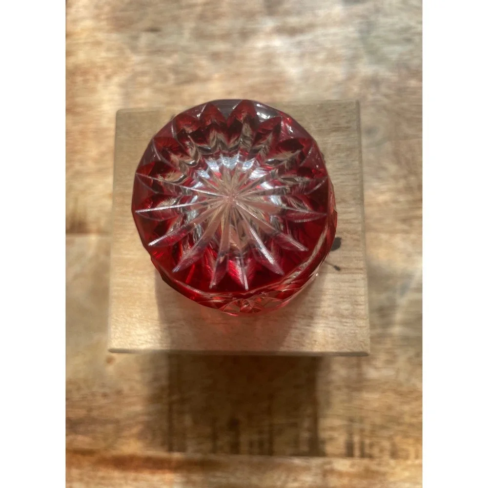 Vtg Wako Ginza Tokyo Edo Kiriko Ruby Red Cut Glass Sake Cup Guinomi Signed Boxed